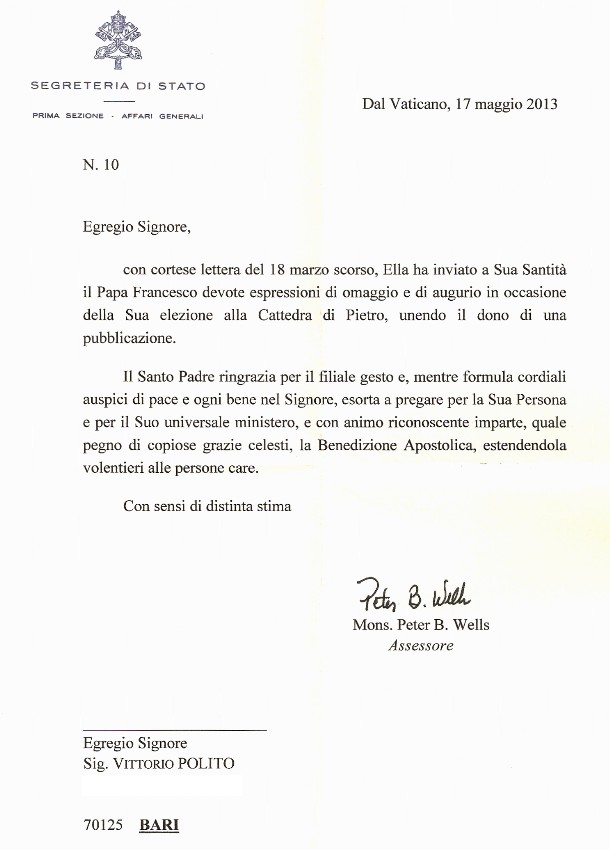 lettera dal vaticano